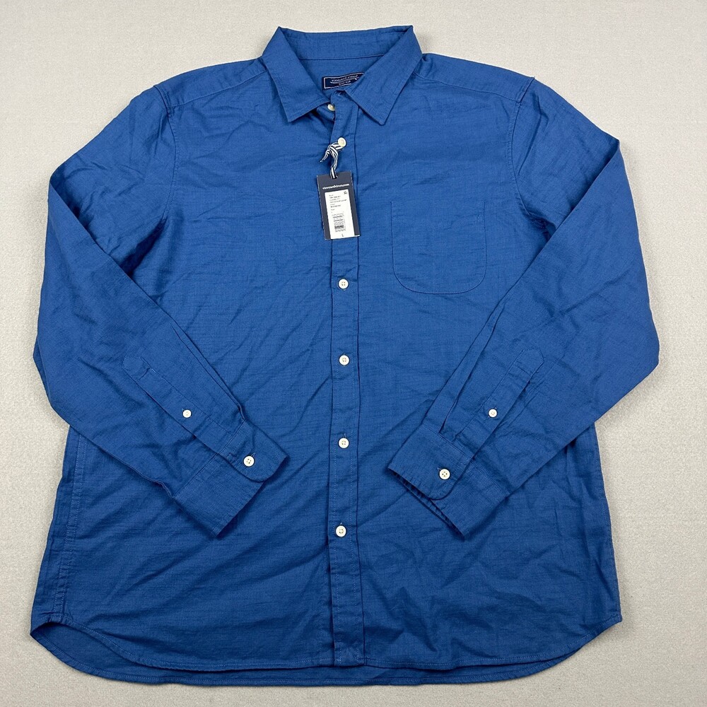 Vineyard Vines Shirt Men Large Blue Classic Fit Cisco Island Slub Button Up L
